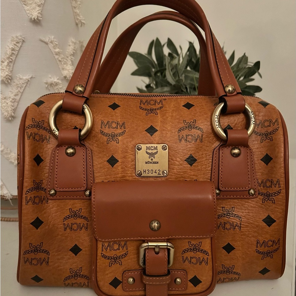 MCM Cognac Boston Bag